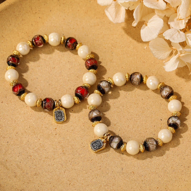 Nimara Ritual Tibetan Zakiram Goddess of Wealth Charm Liuli Glass Incense Ash Porcelain Bead Protection Bracelet