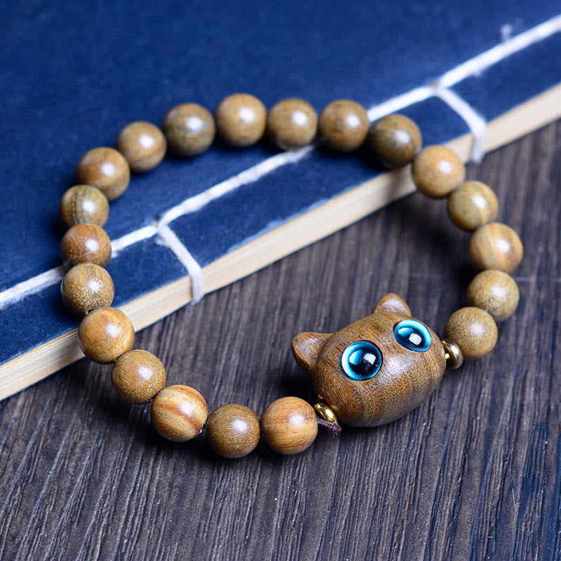 Nimara Ritual Ebony Wood Green Sandalwood Red Sandalwood Lovely Cat Balance Bracelet