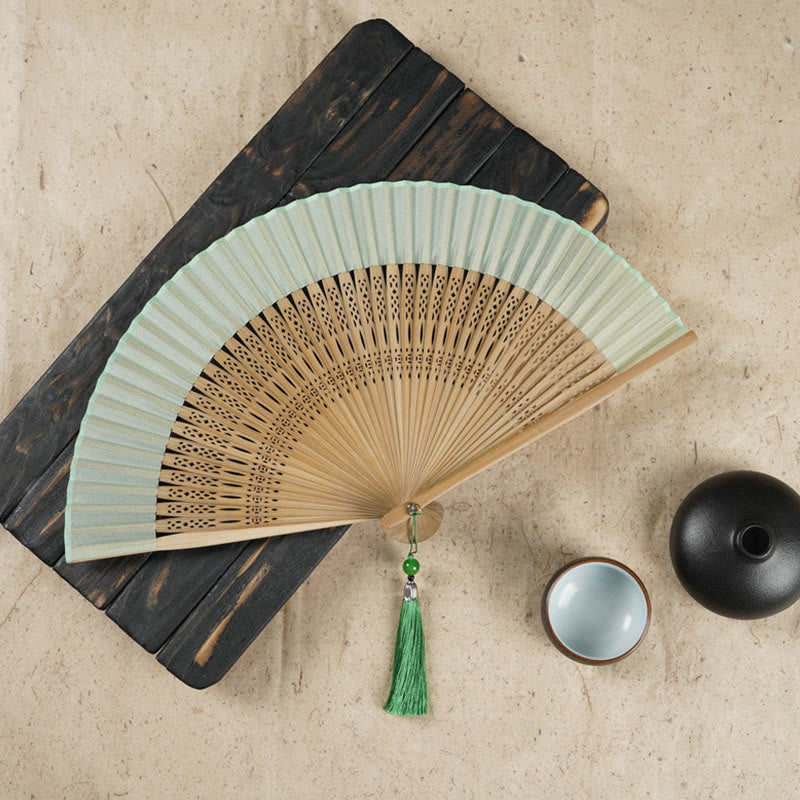 Nimara Ritual Simple Cherry Flower Hollow Engraved Handheld Bamboo Folding Fan