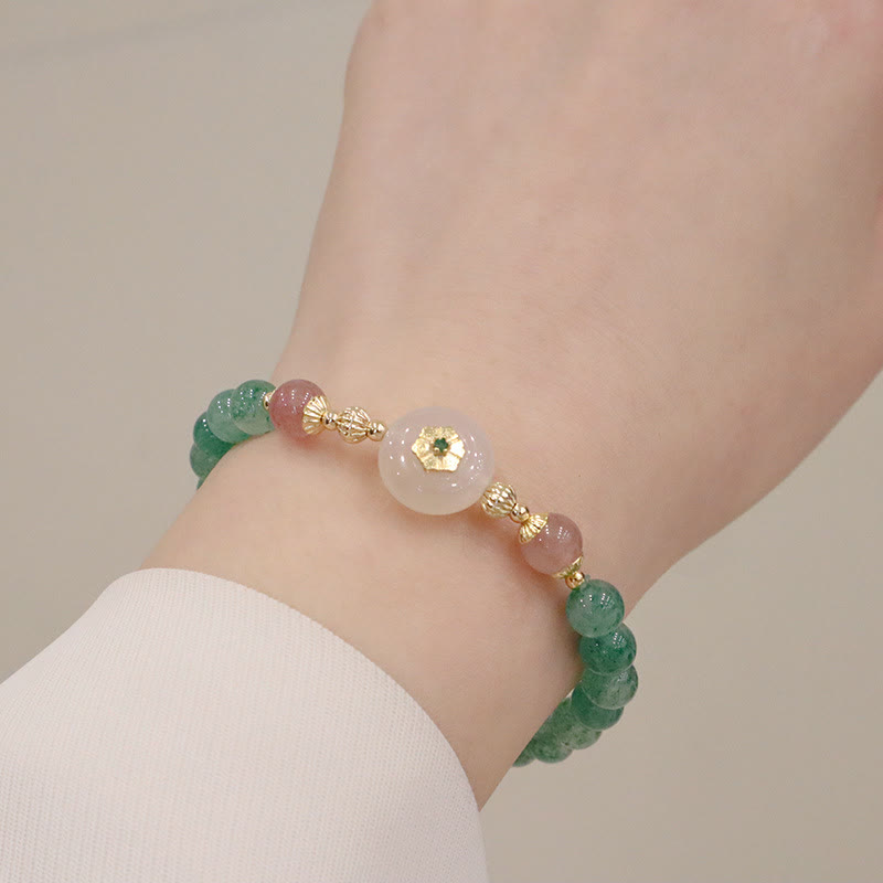 Nimara Ritual Natural Green Strawberry Quartz Chalcedony Flower Gratitude Bracelet