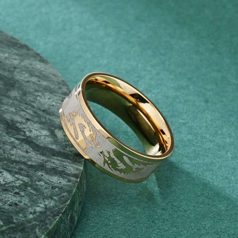 Nimara Ritual Dragon Carved Protection Strength Titanium Steel Ring