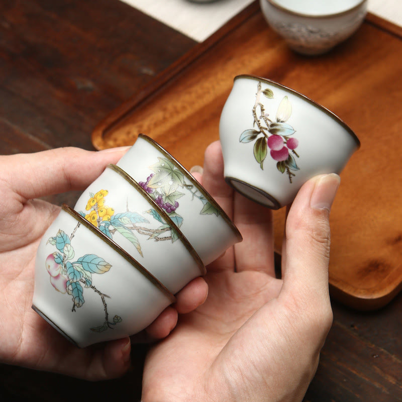 Nimara Ritual Loquat Lychee Snow Scenery Landscape Grape Apple Ceramic Teacup Kung Fu Tea Cup