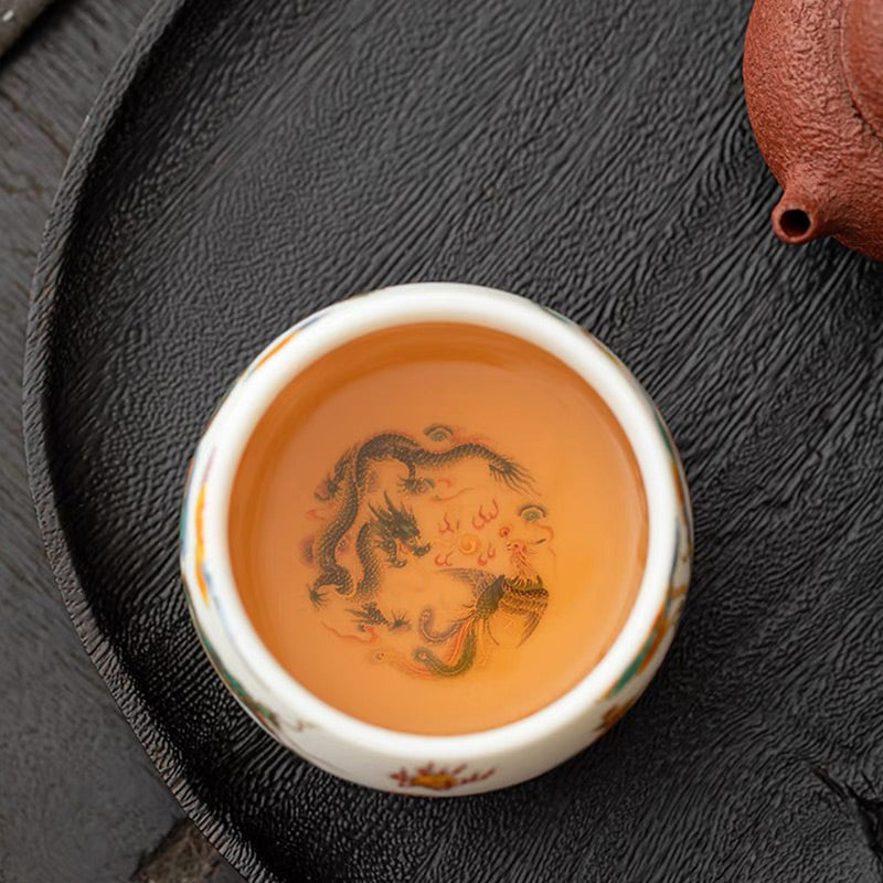 Nimara Ritual Dragon Phoenix Auspicious Clouds Ceramic Teacup Kung Fu Tea Cup