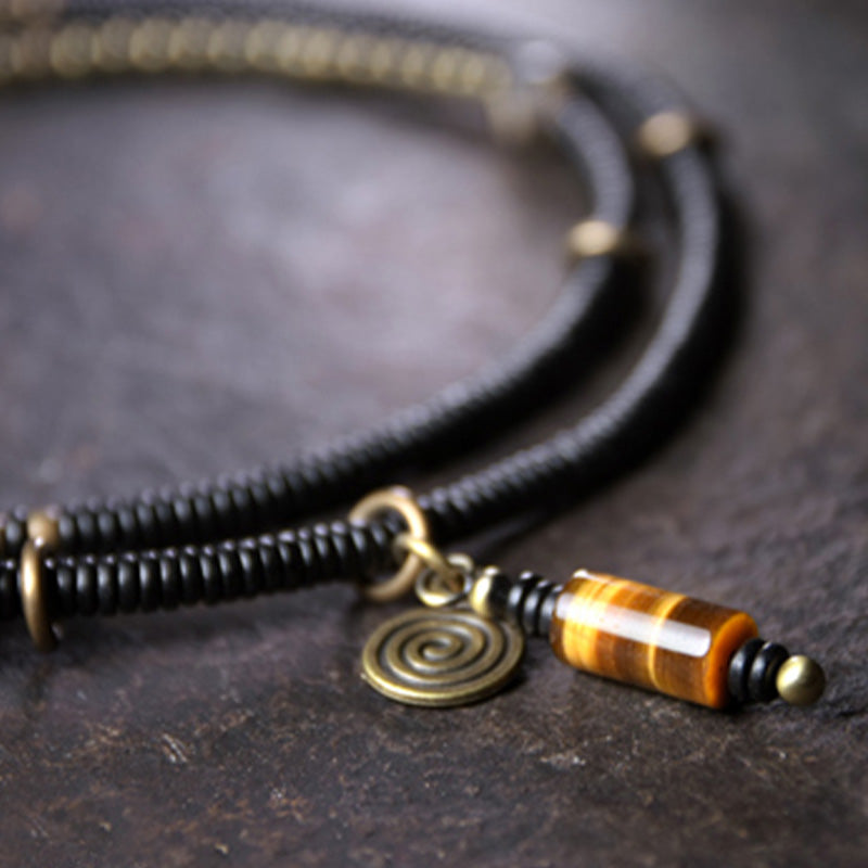 Nimara Ritual Ebony Wood Dzi Bead Copper Peace Couple Bracelet Necklace Pendant