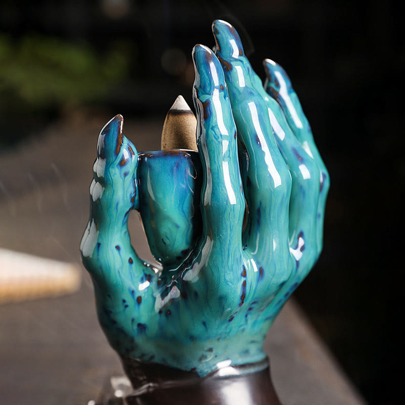 Nimara Ritual Halloween Ghost Hand Skull Head Ceramic Peace Healing Incense Burner Decoration
