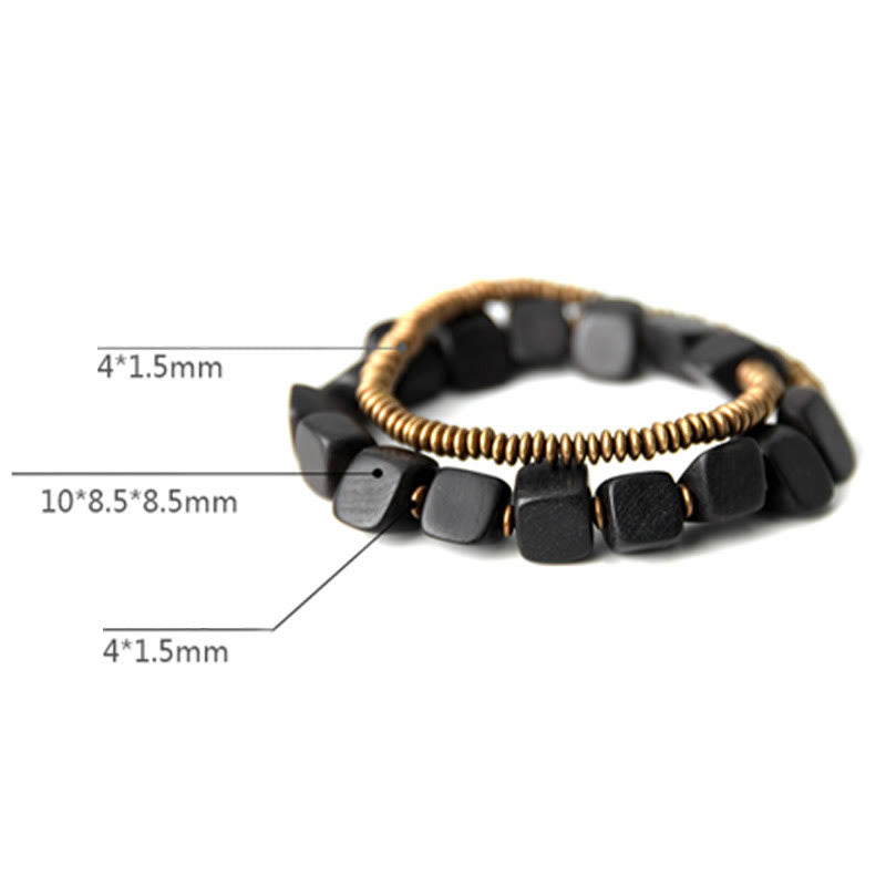 Nimara Ritual Tibetan Ebony Wood Copper Peace Double Wrap Bracelet
