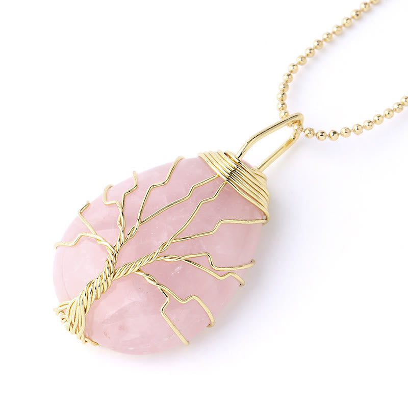 Nimara Ritual Natural Quartz Crystal Tree Of Life Healing Energy Necklace Pendant
