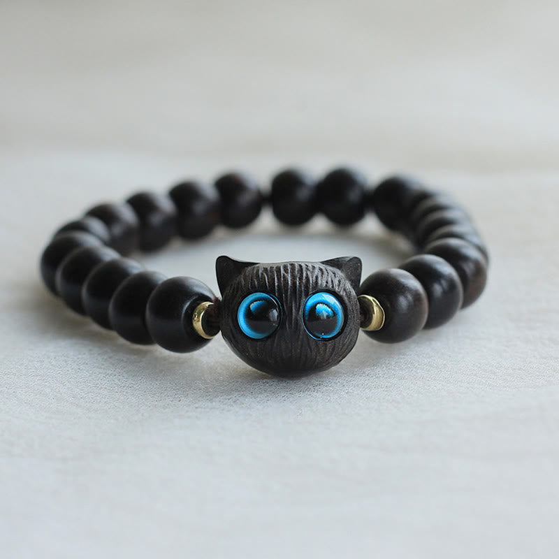 Nimara Ritual Ebony Wood Green Sandalwood Cute Cat Peace Bracelet