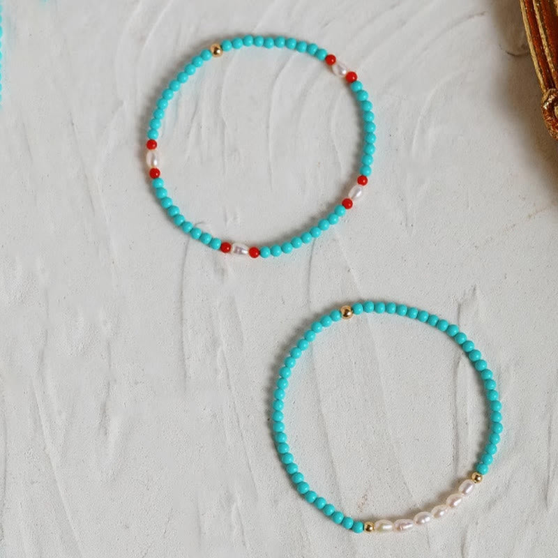 Nimara Ritual Turquoise Red Agate Pearl Small Beaded Protection Bracelet