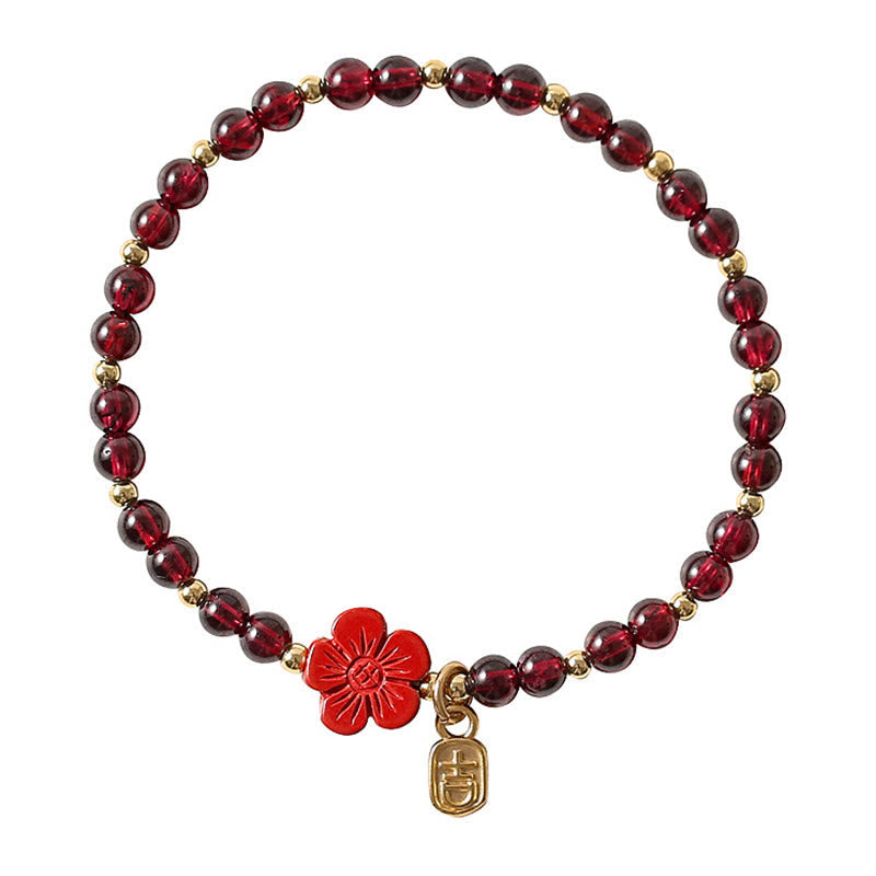 Nimara Ritual 14K Gold Plated Natural Garnet Cinnabar Flower Calm Bracelet