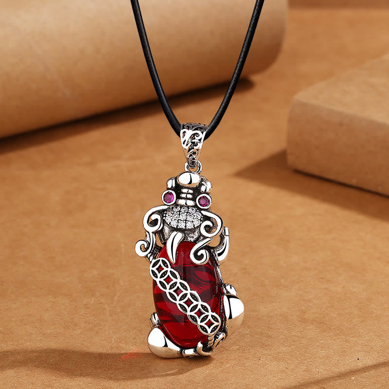 Nimara Ritual PiXiu Garnet Copper Coin Wealth Luck Necklace Pendant