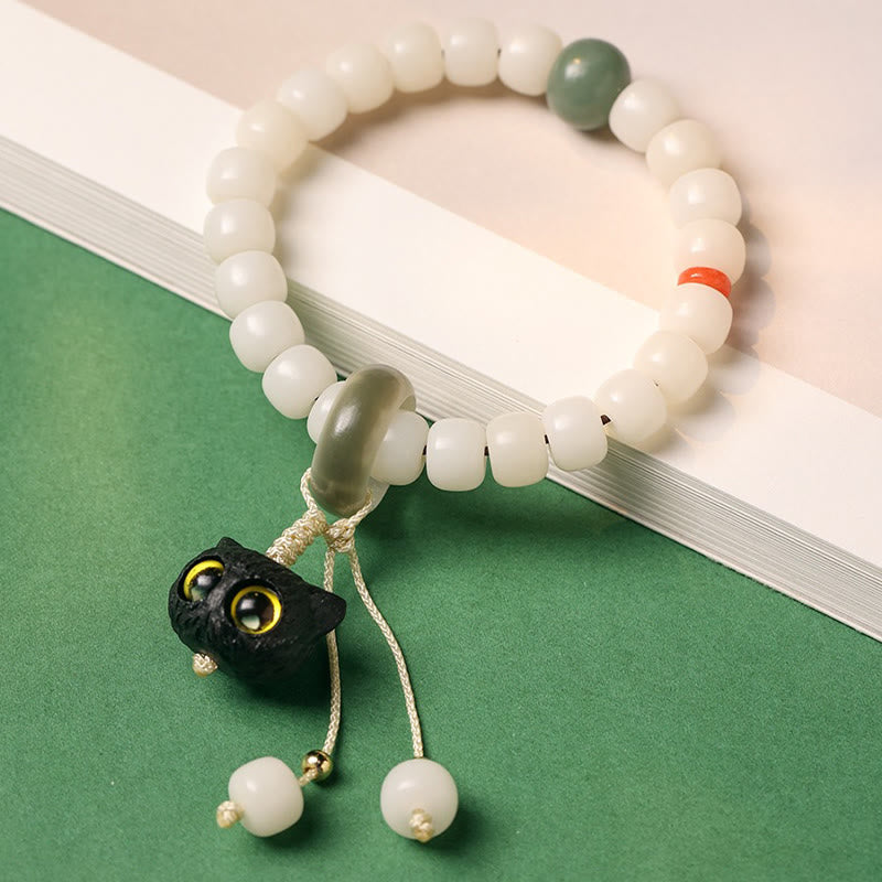 Nimara Ritual Natural Bodhi Seed African Blackwood Lovely Cat Charm Peace Harmony Bracelet