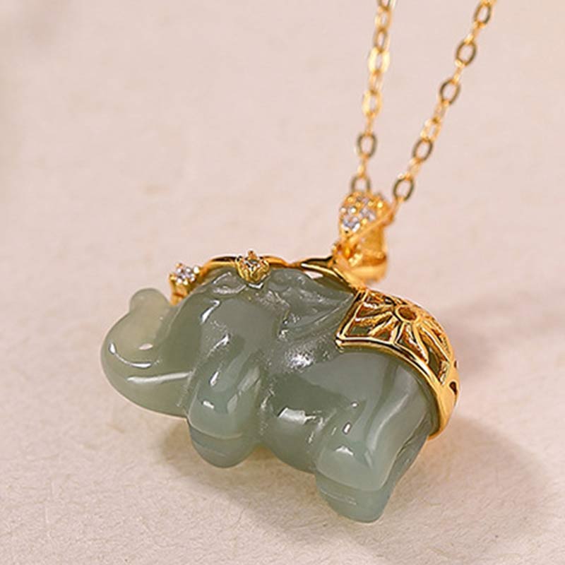 Nimara Ritual 925 Sterling Silver Jade Elephant Blessing Fortune Necklace Chain Pendant