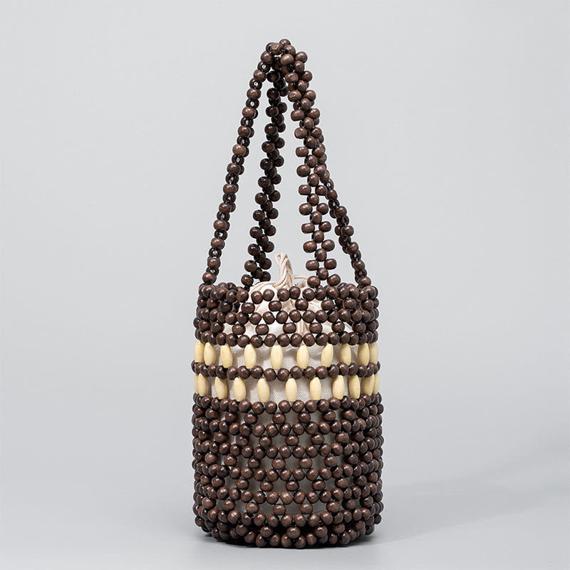 Nimara Ritual Hand-woven Bucket Portable Wooden Beads Handbag