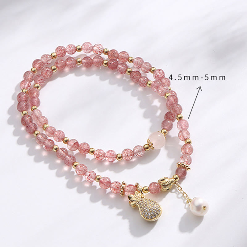 Nimara Ritual Strawberry Quartz Money Bag Positive Charm Double Wrap Bracelet