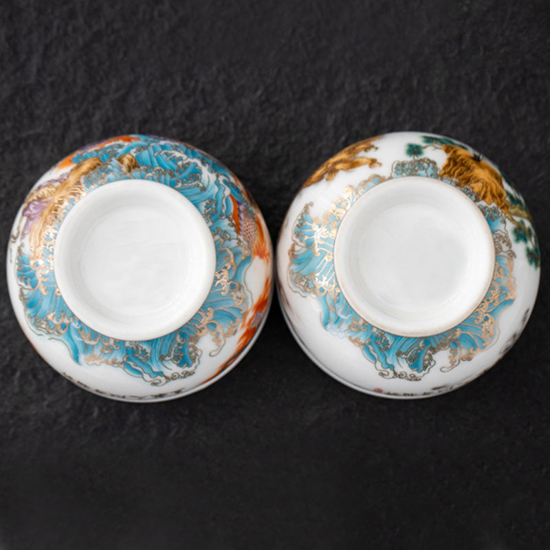 Nimara Ritual Golden Eagle Auspicious Dragon Sun Ocean Waves Gilt Ceramic Teacup Kung Fu Tea Cup