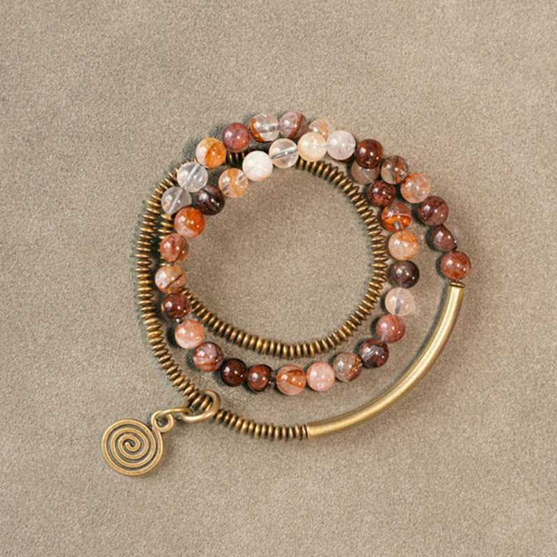 Nimara Ritual Purple Phantom Red Hematoid Quartz Green Rutilated Quartz Copper Love Forgive Bracelet
