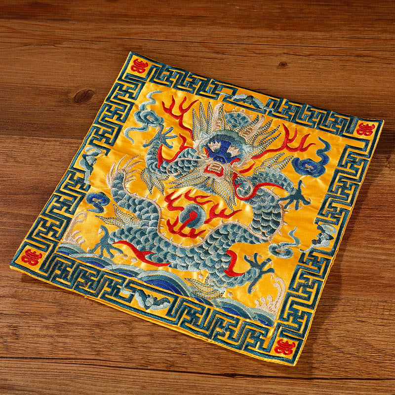 Nimara Ritual Crane Phoenix Dragon Kirin Embroidered Cup Mat Pad Tea Cup Coaster Square Kung Fu Tea Mat