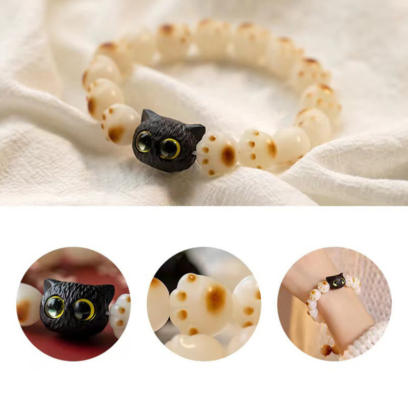 Nimara Ritual Natural Bodhi Seed Red Sandalwood Lovely Paw Lucky Cat Peace Bracelet
