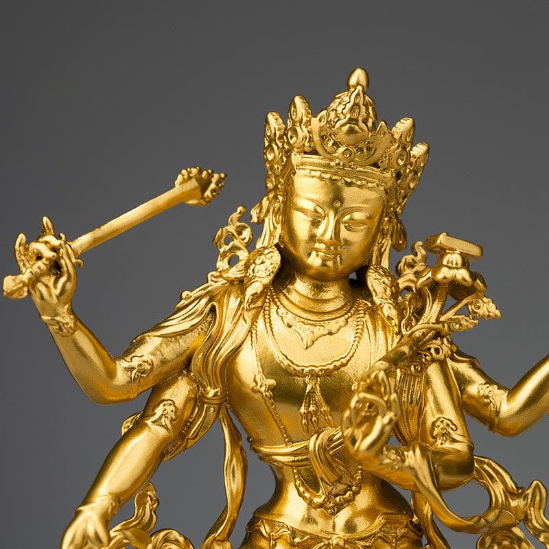 Nimara Ritual Four-armed Manjusri Bodhisattva Gold Figurine Compassion Serenity Copper Statue Home Decoration