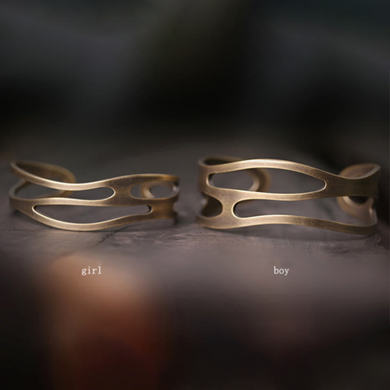 Nimara Ritual Vintage Curved Copper Brass Wealth Adjustable Cuff Bracelet Bangle