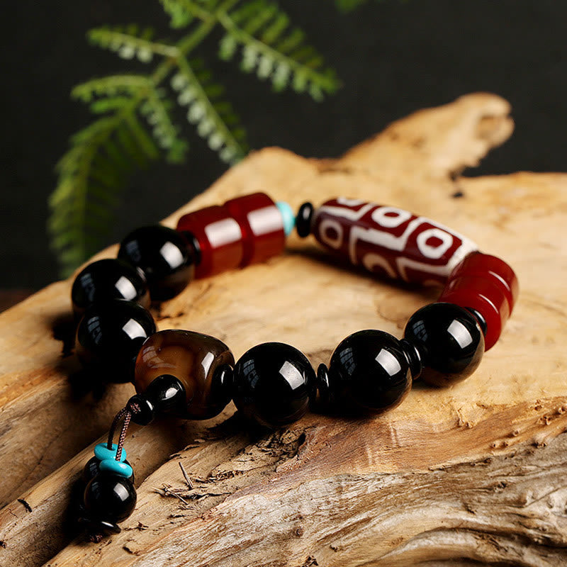 Nimara Ritual Tibetan Nine-Eye Dzi Bead Black Onyx Wealth Protection Bracelet