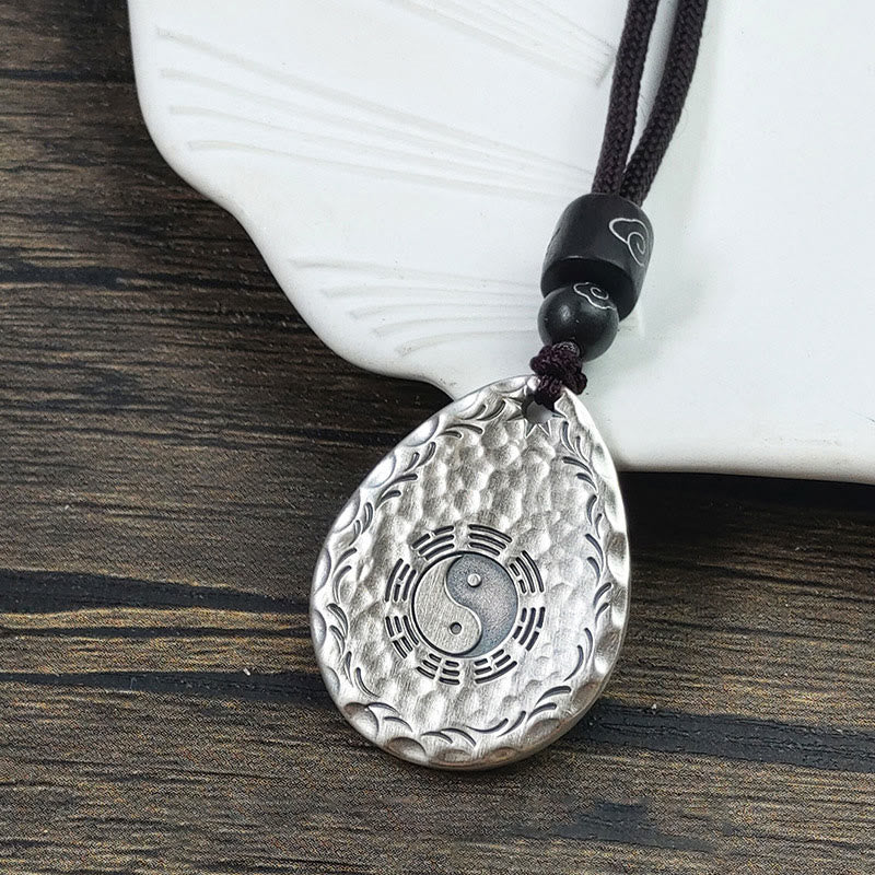 Nimara Ritual Vintage 999 Sterling Silver Yin Yang Bagua Water Drop Design Balance Harmony Necklace Pendant
