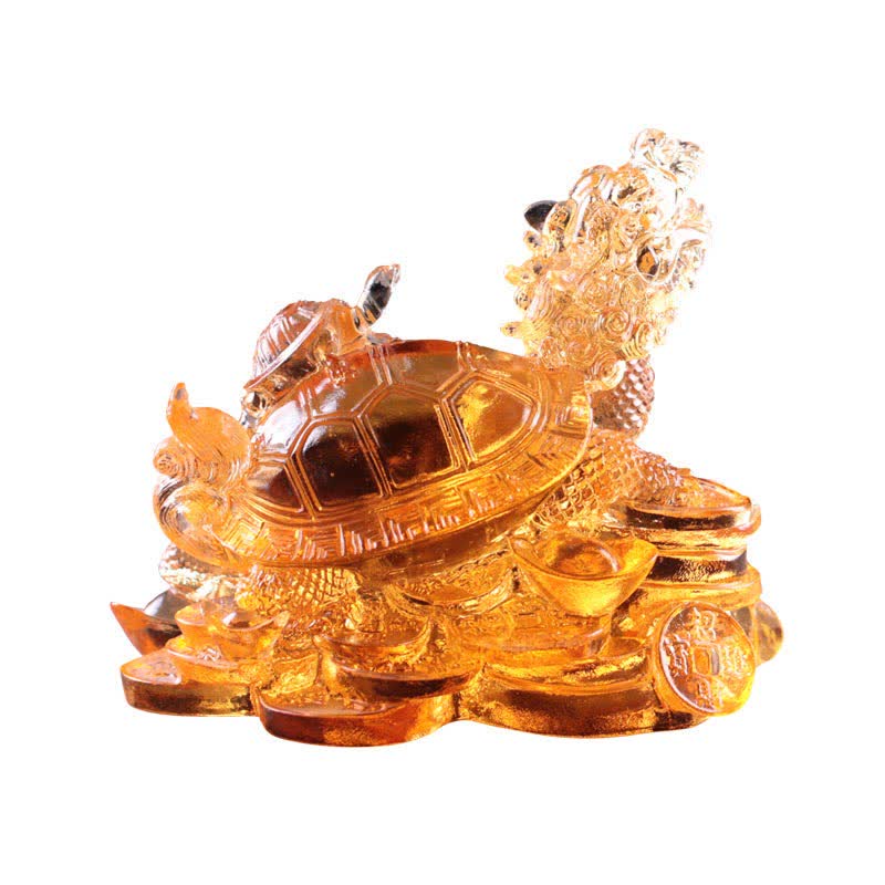 Nimara Ritual Feng Shui Dragon Turtle Coins Handmade Liuli Crystal Luck Art Piece Home Office Decoration