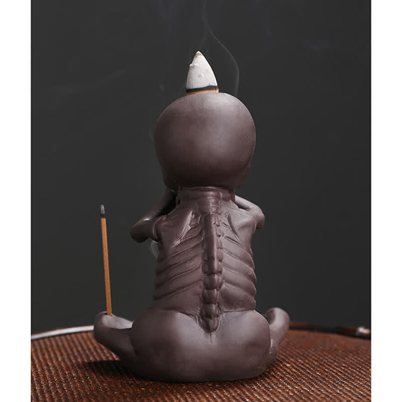 Nimara Ritual Little Skull Ghost Purple Clay Backflow Smoke Fountain Peace Incense Burner Decoration