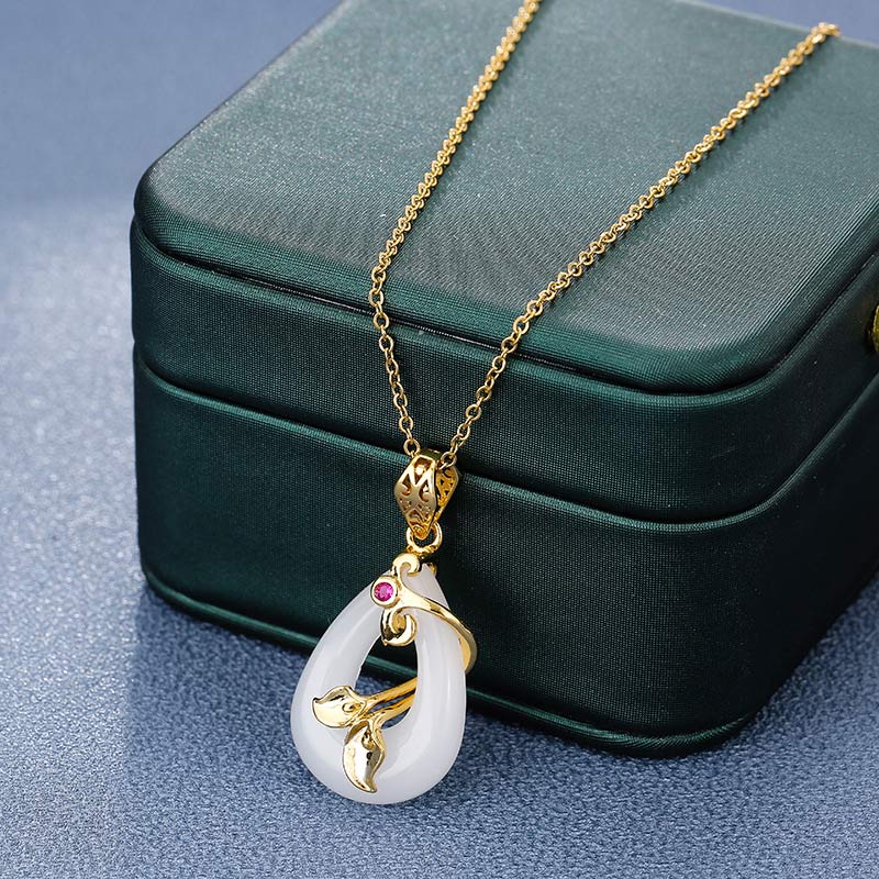 Nimara Ritual Jade Oval Pattern Blessing Fortune Necklace Pendant