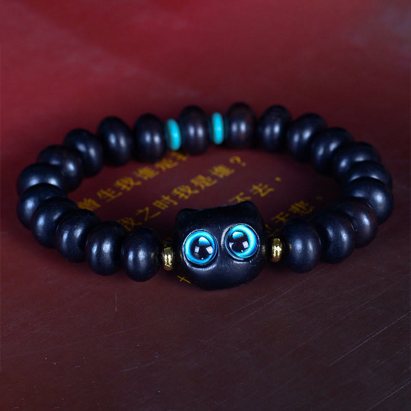 Nimara Ritual Ebony Wood Liuli Glass Lovely Cat Peace Balance Bracelet
