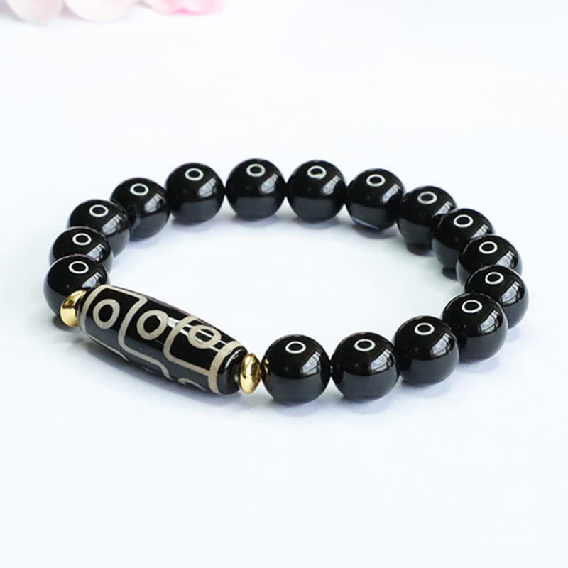 Nimara Ritual Tibetan Nine-Eye Dzi Bead Black Onyx Power Bracelet