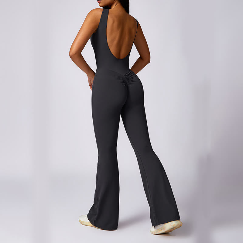 Nimara Ritual Women Casual Sleeveless Jumpsuit Flare Pants Sports Fitness Yoga Bodysuit