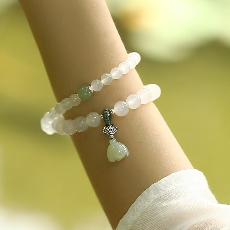 Nimara Ritual White Agate Jade Lotus Protection Bracelet