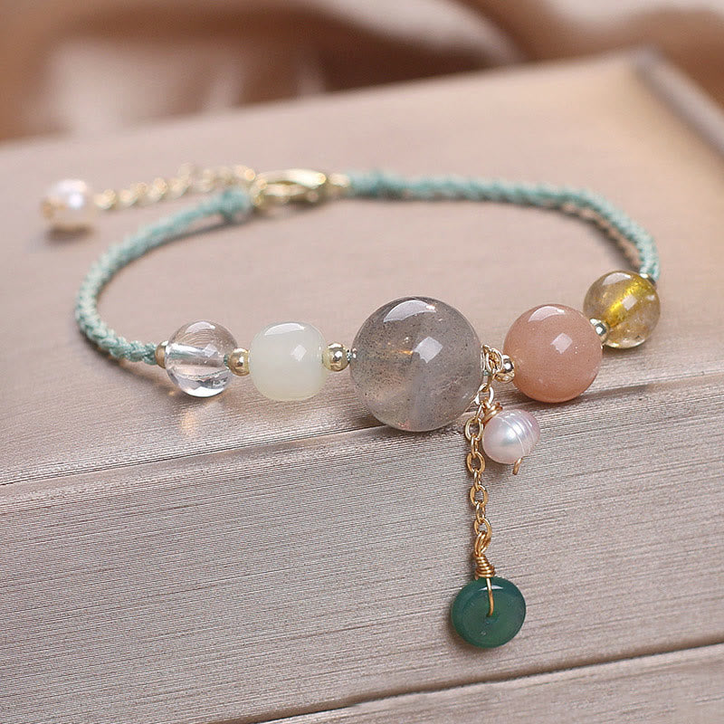 Nimara Ritual Moonstone Sunstone Beads Peace Buckle Charm Healing Bracelet