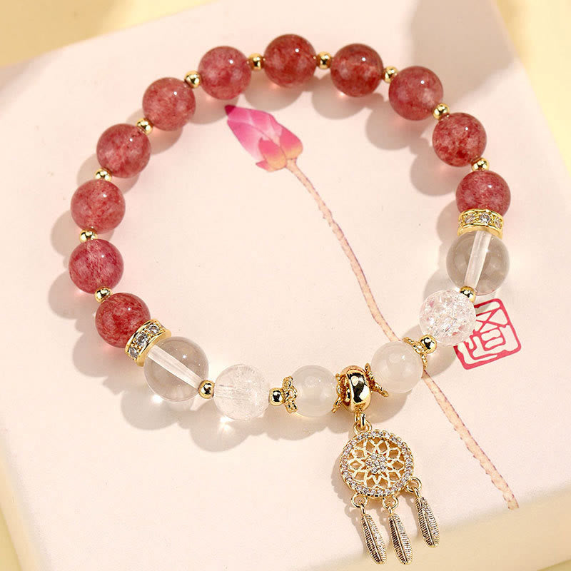 Nimara Ritual Green Strawberry Quartz Amethyst Crystal Dreamcatcher Healing Bracelet