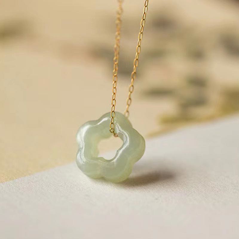 Nimara Ritual Dainty Hetian Jade Cyan Jade Luck Floral Charm Necklace Pendant