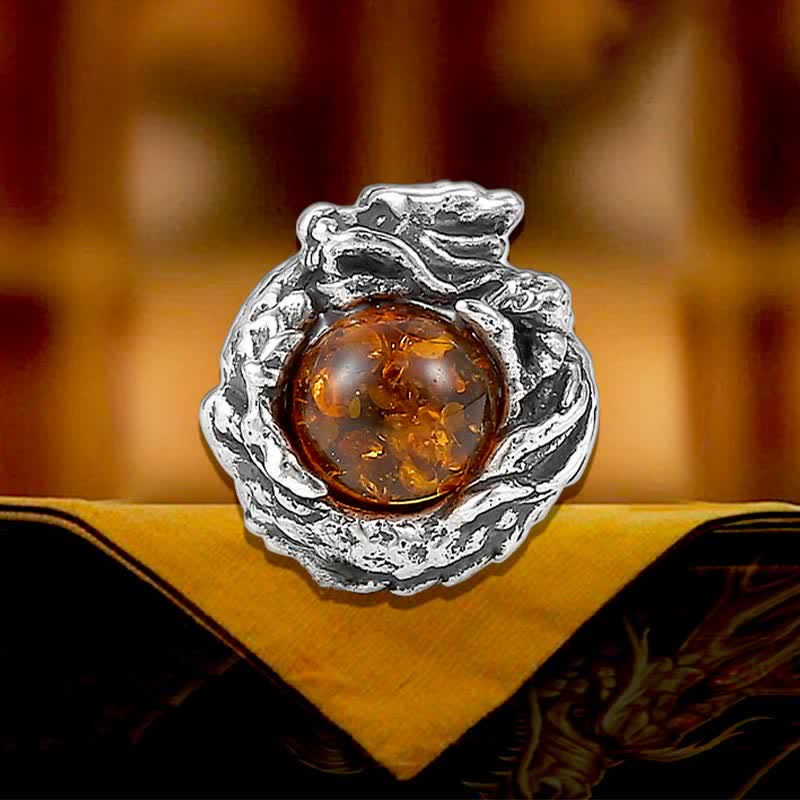 Nimara Ritual 925 Sterling Silver Natural Amber Dragon Success Protection Stud Earring
