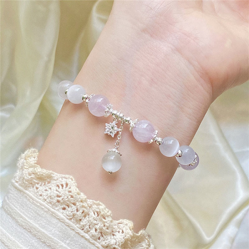 Nimara Ritual 925 Sterling Silver Natural Amethyst Cat's Eye Spiritual Awareness Star Bracelet