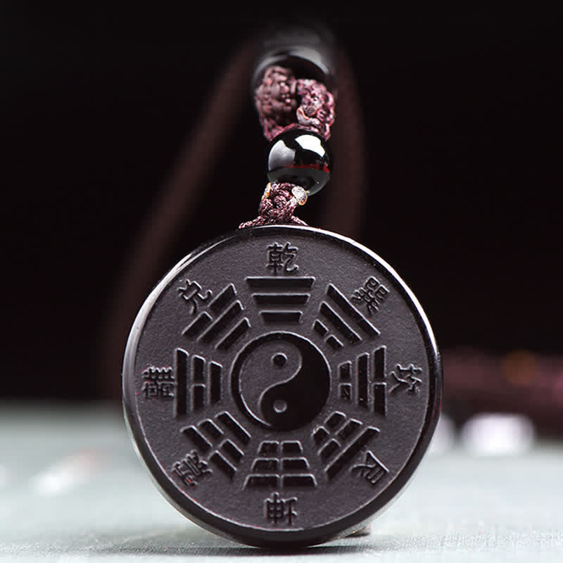 Nimara Ritual Black Obsidian Bagua Yin Yang Strength Necklace Pendant