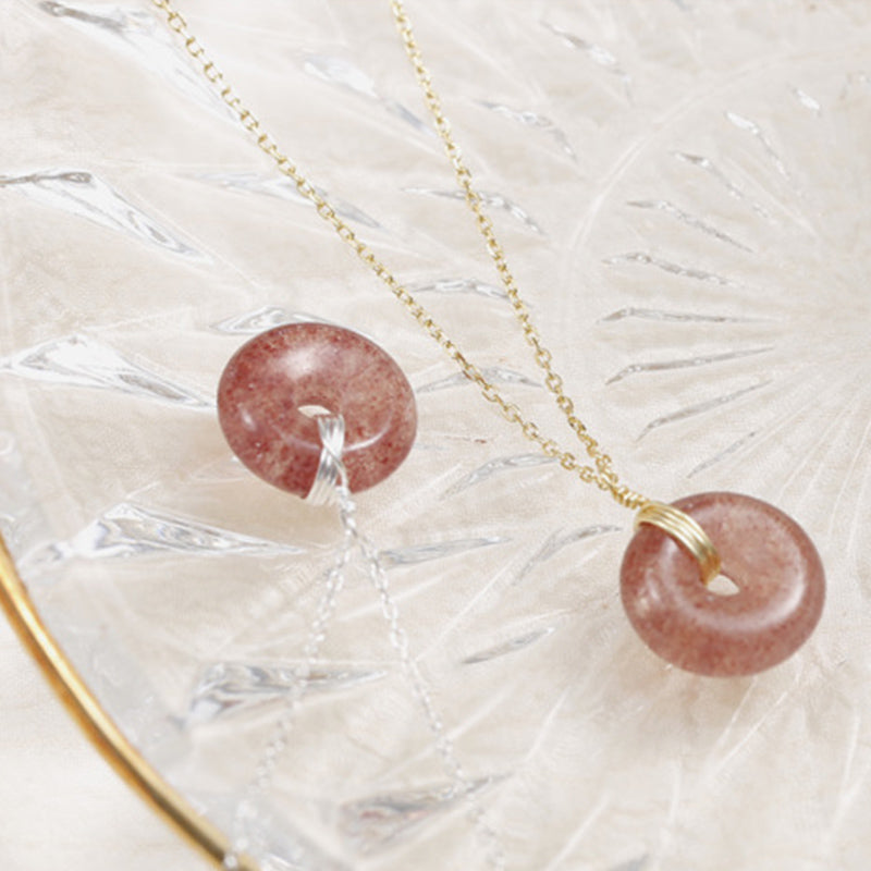 Nimara Ritual 925 Sterling Silver Strawberry Quartz Healing Positive Necklace