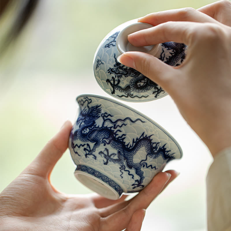 Nimara Ritual Blue Dragon Design Ceramic Teacup Kung Fu Tea Cups