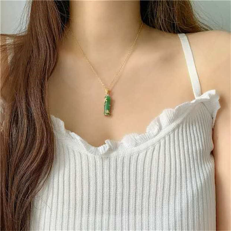 Nimara Ritual White Jade Cyan Jade Bamboo Luck Protection Necklace Pendant