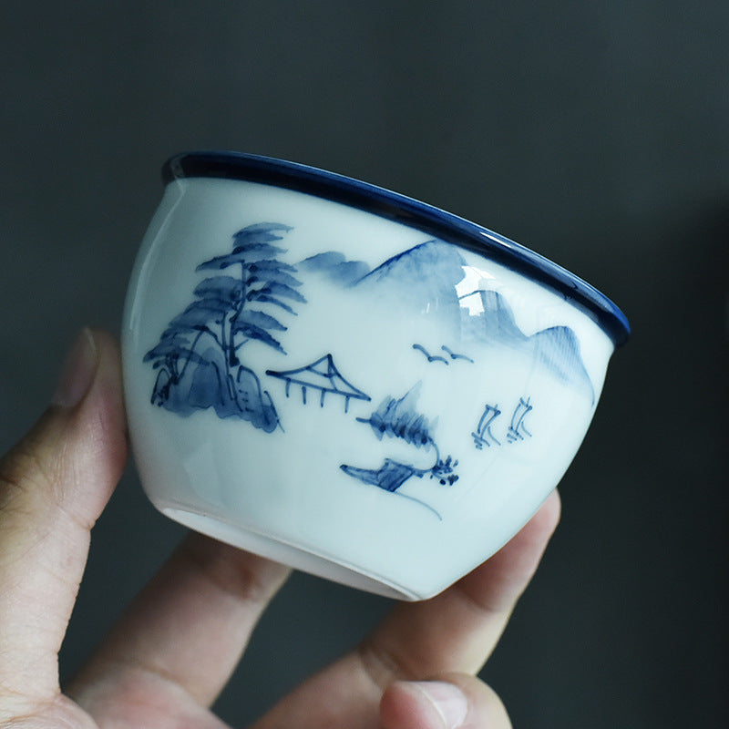 Nimara Ritual Koi Fish Lotus Flower Leaf Mountains Tree Ceramic Teacup Kung Fu Tea Cup 130ml