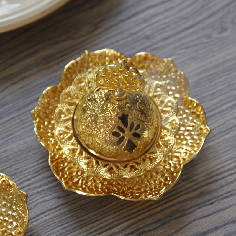 Nimara Ritual Gold Leaf Coaster Spiritual Mini Alloy Metal Incense Burner