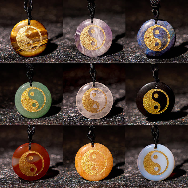 Nimara Ritual Various Crystal Amethyst Tiger Eye Green Aventurine Yin Yang Spiritual Necklace Pendant