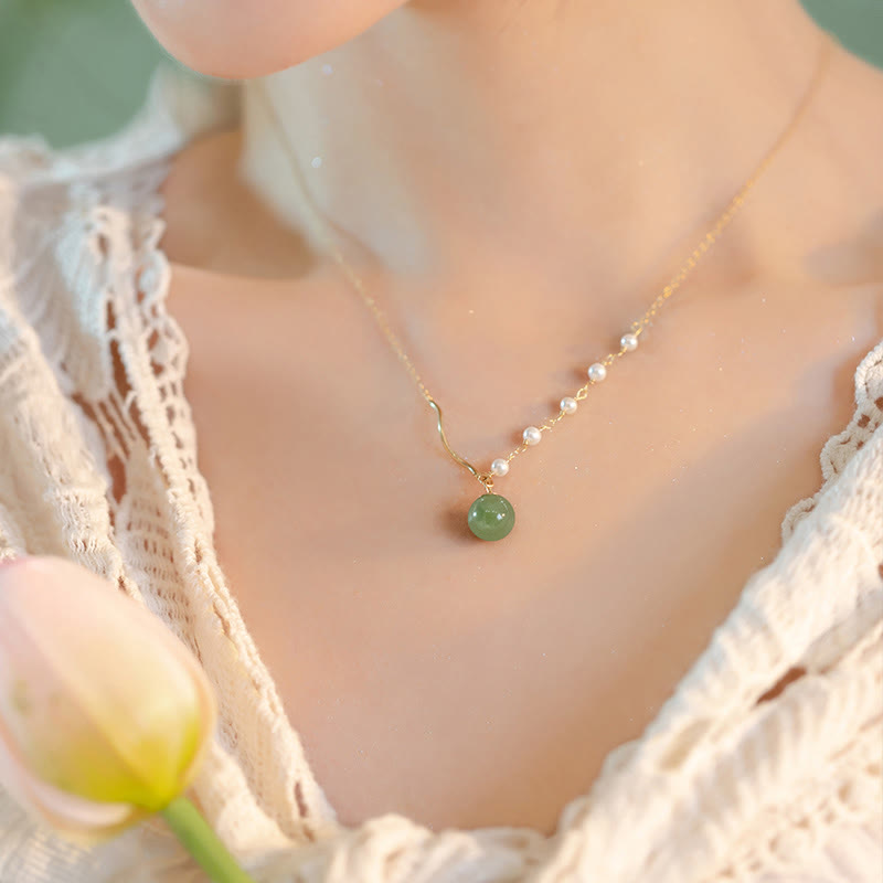 Nimara RitualNatural Hetian Jade Pearl Luck Bead Necklace Pendant