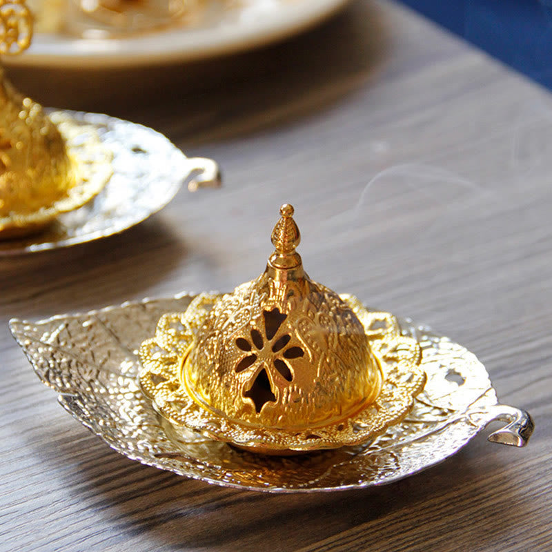 Nimara Ritual Tibetan Gold Mini Leaf Coaster Meditation Incense Burner