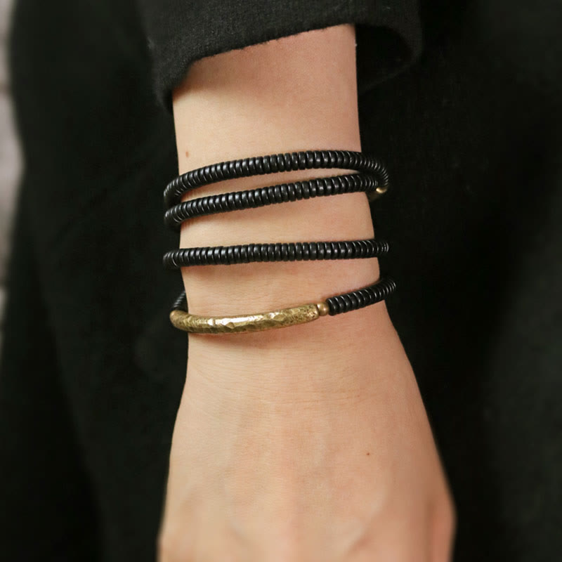 Nimara Ritual Ebony Wood Brass Copper Balance Multilayered Bracelet