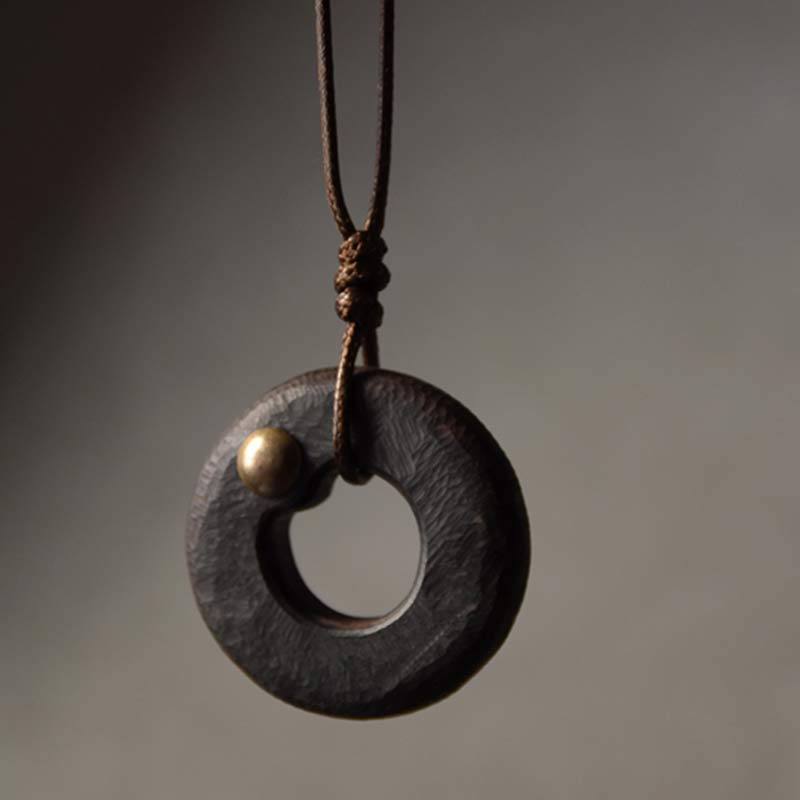 Nimara Ritual Zen Circle Ebony Wood Peace Calm Necklace Pendant
